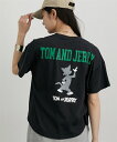 Tシャツ カットソー レディース トムとジェリーTシャツ 後ろ姿 プリント 夏 オフホワイト ジェリー /オフホワイト トム /チャコール ジェリー /黒 トム M/L ニッセン nissen
