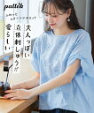 トップス Tシャツ カットソー レディース 3D レース 異素材切替コクーン 夏 サックス/チャコールグレー/黒 L~10L ニッセン nissen