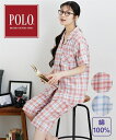 パジャマ・ルームウェア パジャマ 上下セット レディース POLO BCS 綿100% サッカー チェック柄 前開き 半袖 シャツ 夏 セットアップ ルームウェ...