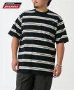 Tシャツ カットソー メンズ 綿100% ポケット付きマルチボーダー 半袖 GENUINE Dickies 夏 ビッグ ラージ トップス 49ブラック/90ブルー 3L/4L/5L ニッセン nissen