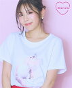 Tシャツ カットソー レディース 綿100% キャット プリント リボン付Tシャツ marun 夏 チャコールグレー/ホワイト | L~10L | ニッセン nissen