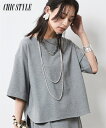 Tシャツ カットソー レディース 5分袖 プルオーバー 有 シックス タイル 夏 グレー/黒 | M~10L | ニッセン nissen