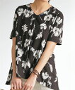 Tシャツ カットソー 強撚綿 プリント チュニック アトランダム 夏 ダークブラウン×オフホワイト | M/L/LL | ニッセン nissen