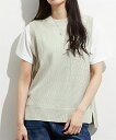 ニット セーター レディース 2点セット 透かし編み ベスト + 半袖 Tシャツ 夏 サックス/ベージュ/黒 | M/L/LL | ニッセン nissen