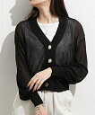 ニット セーター レディース フェイクレイヤード風シアー カーディガン 夏 オフホワイト/黒 | M/L/LL | ニッセン nissen