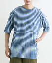 Tシャツ カットソー メンズ インディゴボーダー5分袖Tシャツ 夏 トップス 18Aサックス/38Aネイビー | M/L/LL | ニッセン nissen