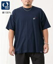 Tシャツ カットソー メンズ 綿100% ロゴ刺繍 半袖 HANGTEN ハンテン 夏 大きいサイズ トップス BL5ネイビー/NE2シロ | 3L/4L/5L | ニッセン nissen