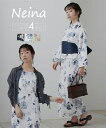 浴衣 レディース 花柄 ワンピース セット 上衣+ +へこ帯+下駄 〔Neina〕 夏 ゆかた 大人 花火大会 和装 イエロー系×ベージュ/ネイビー系×ホワイト/ブルー系×ネイビー ニッセン nissen