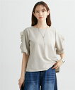 Tシャツ カットソー レディース UVカット 接触冷感 吸汗速乾 袖フリル デザイン トップス 夏 グレージュ/ブラック | M/L | ニッセン nissen