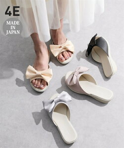 【最大20%OFF SALE!11/11 10:59まで】レディース ゆったり幅広 日本製デカリボン サンダル ワイズ4E 夏 靴 シューズ シャンパン/シルバー/ピンクゴールド/黒 | 24.0〜24.5cm | ニッセン nissen