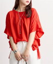 Tシャツ カットソー レディース 袖フリルゆったり プルオーバー 夏 オレンジ/ネイビー | M/L/LL | ニッセン nissen