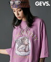 トップス Tシャツ カットソー レディース 綿100% ピグメント染エン ジェル プリント GEVS. 夏 チャコール/ローズピンク ニッセン nissen