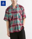 シャツ カジュアル メンズ クレープチェックオープン カラー 半袖 GERRY ジェリー 夏 130レッド/510サックス | M/L/LL | ニッセン nissen