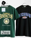 Tシャツ カットソー メンズ メッシュ 半袖 プリント 2枚組 カレッジ柄 有 吸汗速乾 夏 トップス ダークグリーン+黒 | M~10L | ニッセン nissen