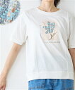 Tシャツ カットソー 立体モチーフ プルオーバー アトランダム 夏 オフホワイト/黒 | M~L | ニッセン nissen