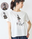 Tシャツ カットソー 脇スリット刺しゅうTシャツ アトランダム 夏 オフホワイト/モカ | M~L | ニッセン nissen