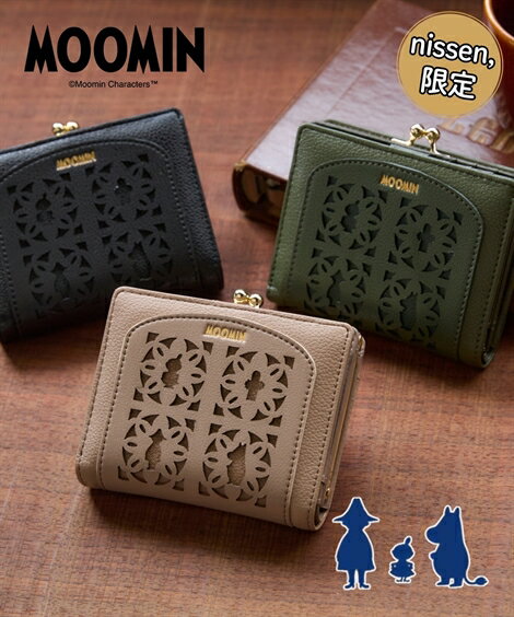【店内全品対象★25%OFFクーポン配布中★先着1,500名限定 11/20 20時開始】レディース MOOMIN ムーミン がま口2つ折り 財布 春 夏 秋 冬 グレージュ/フォレストグリーン/黒 ニッセン nissen