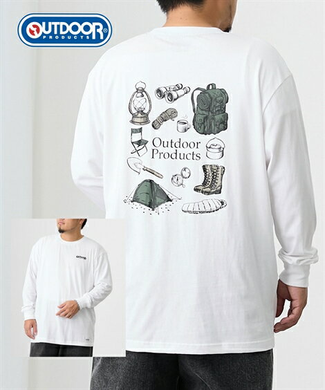 【全品対象クーポン配布中★先着100名 50％OFF★先着3,000名 25%OFF！12/4 20時開始】OUTDOOR Tシャツ カットソー メンズ バック プリント 長袖 アウトドアプロダクツ 春 秋 冬 大きいサイズ トップス 57カーキ/N0ホワイト | 3L/4L/5L/6L/8L | ニッセン nissen