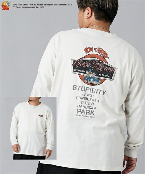 【全品対象クーポン配布中★先着100名 50％OFF★先着3,000名 25%OFF！12/4 20時開始】Tシャツ カットソー メンズ ヴィンテージ風 バック プリント 長袖 TOM and JERRY トムとジェリー 春 秋 大きいサイズ トップス 50スミクロ/90アイボリー | 3L/4L/5L | ニッセン nissen