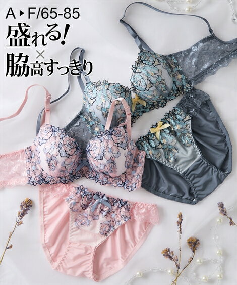 ブラショーツセット 脇高シャイニーローズブラジャーショーツセット ニッセン nissen