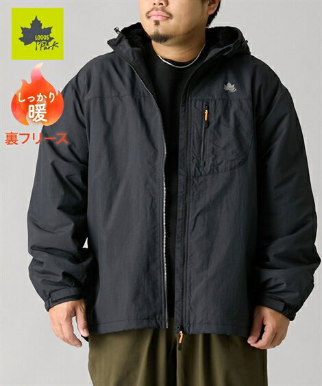 【店内全品対象★25%OFFクーポン配布中★先着1,500名限定 11/20 20時開始】ブルゾン アウター メンズ 裏フリースフード付きナイロン はっ水 LOGOS Park ロゴスパーク 秋 冬 49ブラック/67ネイビー | 3L/4L/5L | ニッセン nissen