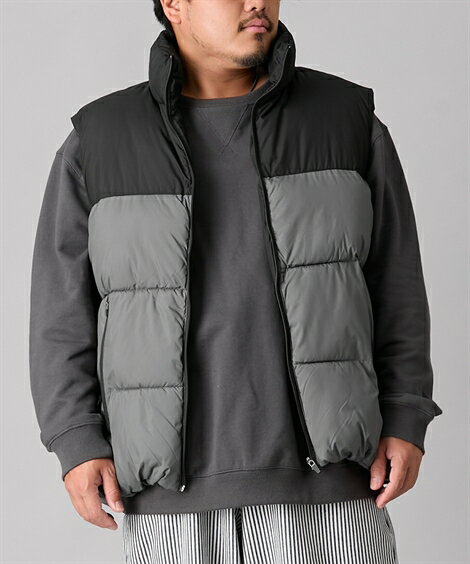 アウター ブルゾン メンズ 中綿ボリュームスタンド ベスト はっ水 秋 冬 チャコール/ブラック ニッセン nissen