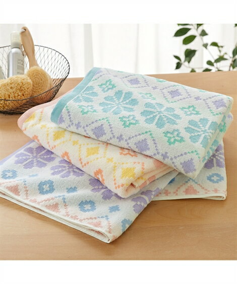 バスタオル 無撚糸大判バスタオル ミルキーキルト 春 夏 秋 冬 吸水 パープル/ピンク/ブルー | 約 70×150cm | ニッセン nissen