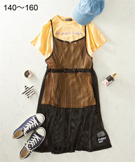 ボトムス 2点セット（メッシュキャミワンピース＋プリントTシャツ）（女の子　子供服・ジュニア服） ニッセン nissenのサムネイル