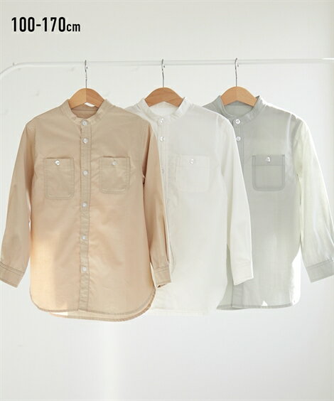 トップス・チュニック スタンドカラーロングシャツ（男の子・女の子　子供服・ジュニア服） ニッセン nissen 100 110 120 130 140 150 160 170 春服 秋服のサムネイル