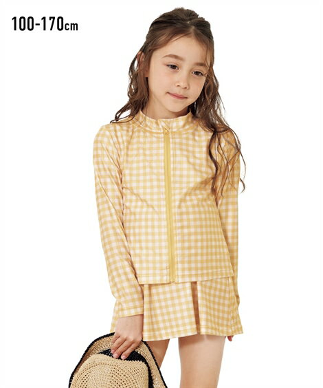 水着・ラッシュガード チェック柄長袖ラッシュガード 男の子 女の子 水着 ニッセン nissen | キッズ 子供 子ども こども 女児 キッズ水着 子供用水着 長袖 長袖ラッシュガード ギンガムチェック 上着 羽織 ラッシュパーカー パーカー プール 100 110 120 130 140 150 160 170のサムネイル
