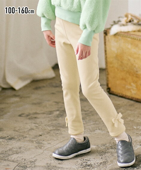 【10%OFFクーポン&ポイント2倍 2/21 23:59迄】ボトムス 裏シャギー リボン付 レギンス 女の子 子供服 ジュニア服 ニッセン nissen キッズ 子ども こども 保育園 幼稚園 小学校 小学生 あったか あたたか 秋 冬 起毛 スパッツ ズボン 長ズボン ふんわりのサムネイル