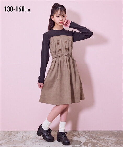 ワンピース チェック使いドッキングワンピース（女の子） ニッセン nissen 130 140 15