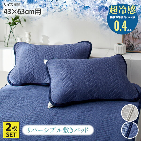 枕パッド 43×63cm 2枚セット 冷感 超冷感×吸汗速乾ワッフル防ダニシート入り高通気リバーシブル枕パッド同色2枚組 ひんやり さらさら リバーシブル 防ダニ 枕カバー ピローケース 接触冷感 夏用 寝具 nissen ニッセン