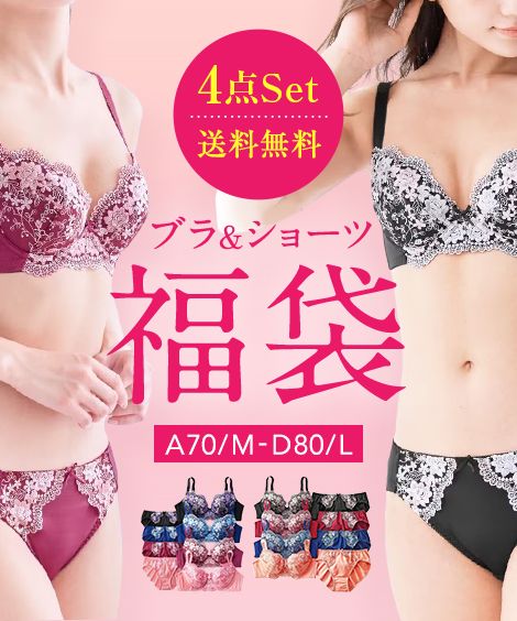 【送料無料】 ブラジャーショーツセット (A70/M-D80/L) 花柄 刺しゅう ブラジャー ショーツ 4セット組 ニッセン nissen ブラ ブラセット 下着 プチプラ 福袋 Aカップ Bカップ Cカップ Dカップ M L まとめ買い