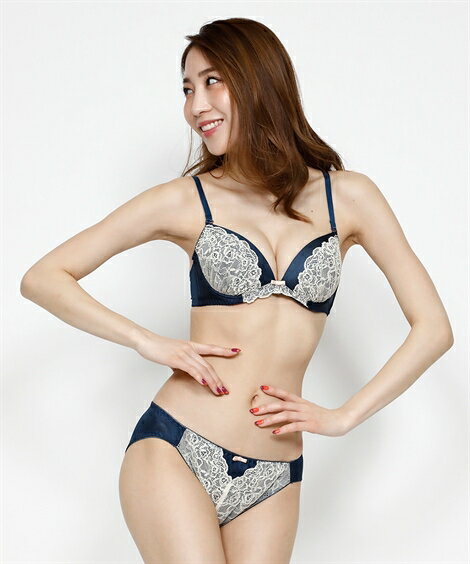 ブラジャーショーツセット (G70/M-H80/L) バイカラーレースブラ ショーツ セット ニッセン nissen クリスマス