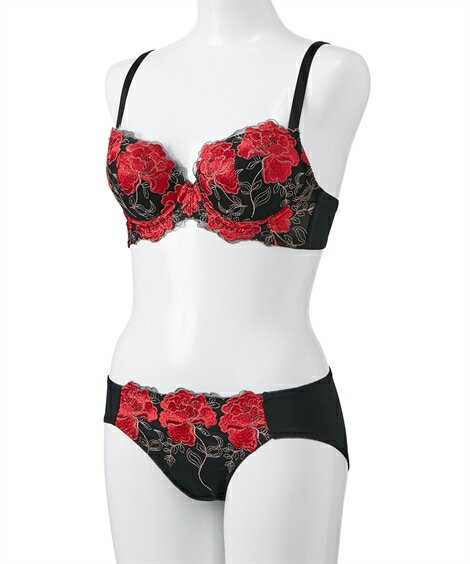 ブラジャーショーツセット (G70/M-I80/L) メイクアップローズ ブラジャー ショーツ セット ニッセン nissen 3/4カップ セクシー 花柄 クリスマス