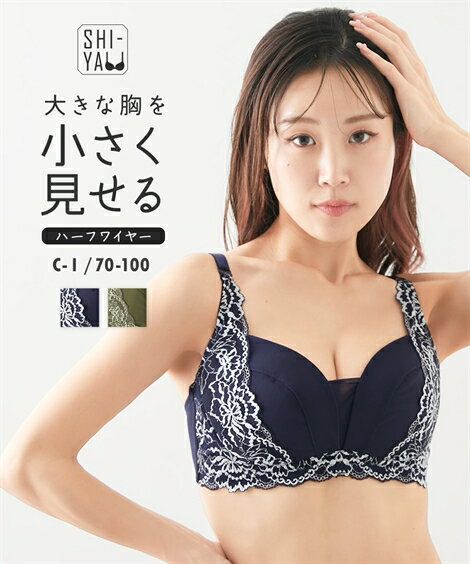 ブラジャー (D70-D80) グラマーサイズ ハーフワイヤー 楽 胸を 小さく見せる ブラ ニッセン 女性 下着 レディース ブラジャー 脇高 かわいい下着 おさえる