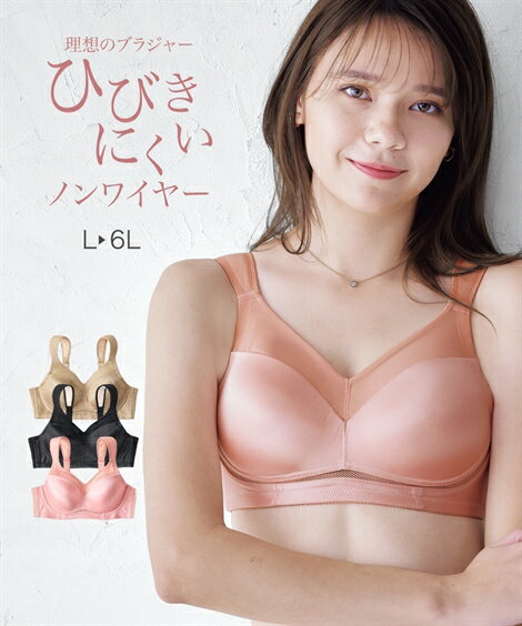 ブラジャー 4L 5L 6L 大きいサイズ スマイルランド 理想の ノンワイヤー シームレス ブラジャー 延長ホック付 ニッセン 女性 下着 レディース フルカップブラ ひびきにくい オールシーズ