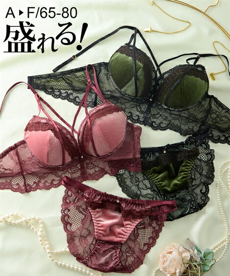 【期間限定クーポン配布中】ブラショーツセット (A70/M-F80/L) ニッセン ベロアレース ブラジャー ショーツ セット 女性 下着 レディース