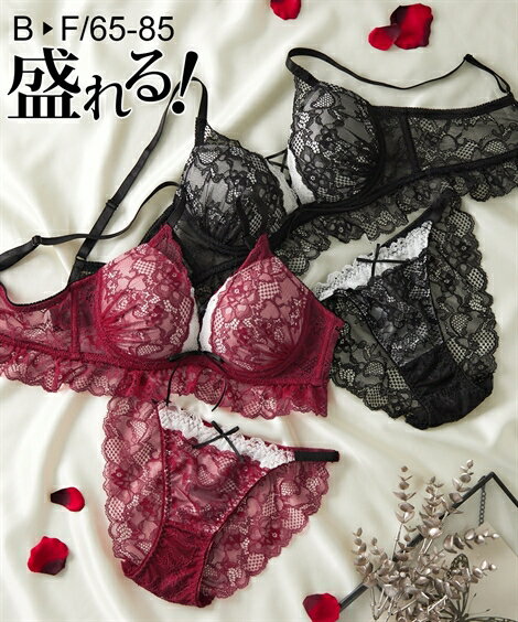 【期間限定クーポン配布中】ブラショーツセット (B65/M-F85/LL) ニッセン ルスティカーナレースアップ ブラジャー ショーツ セット 女性 下着 レディース