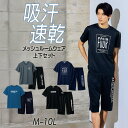部屋着 リラックスウェア 吸汗速乾 プリント入 メッシュ ルームウェア上下セット 3L〜お腹ゆったり セルフフィット M-10L 大きいサイズ メンズ ニッセン
