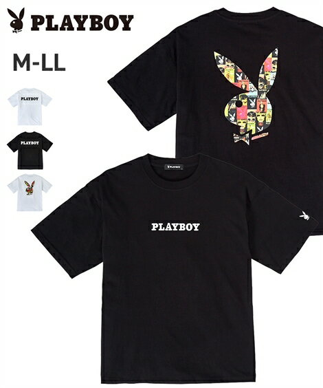 プレイボーイ Tシャツ メンズ 半袖 綿100％天竺 刺しゅう＆プリント半袖クルーネックTシャツ M/L/LL トップス Tシャツ ニッセン PLAYBOYのサムネイル