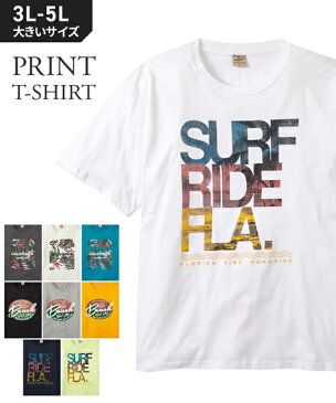 【NEW】 Tシャツ メンズ 半袖 綿天竺サーフプリント半袖クルーネックTシャツ 3L-5L 大きいサイズ メンズ トップス Tシャツ ニッセン 【21夏新入荷】 【ポイント倍付け中!】