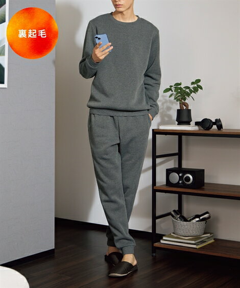 ルームウェア メンズ M-10Lサイズ ぽかぽか 裏起毛 クルーネック ルームウェア 上下セット 大きいサイズ リラックス 部屋着 ワンマイルウェア ニッセン ...