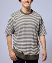 トップス Tシャツ 半袖 大きいサイズ リブ付ボーダー ミドルウェイト 綿100% オーバーサイズ ブラック/グレー/ネイビー 3L-10L ニッセン nissen