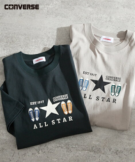 トップス CONVERSE 綿100% シューズプリント 半袖 クルーネック Tシャツ コンバース M-LL メンズ ニッセン nissen