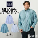 カジュアルシャツ 長袖 綿100% ストライプ ボタンダウン シャツ POLO BCS 3L-5L 大きいサイズ メンズ ニッセン nissen