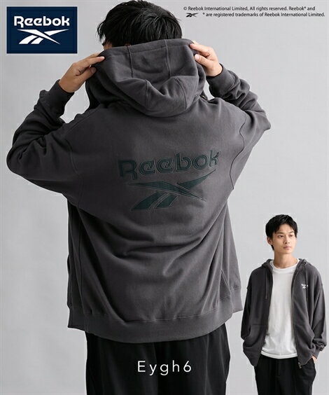 トップス フルジップパーカー 長袖 綿100％ USAコットン 裏毛 バック刺繍ロゴ Reebok UVカット M-LL メンズ ニッセン nissen