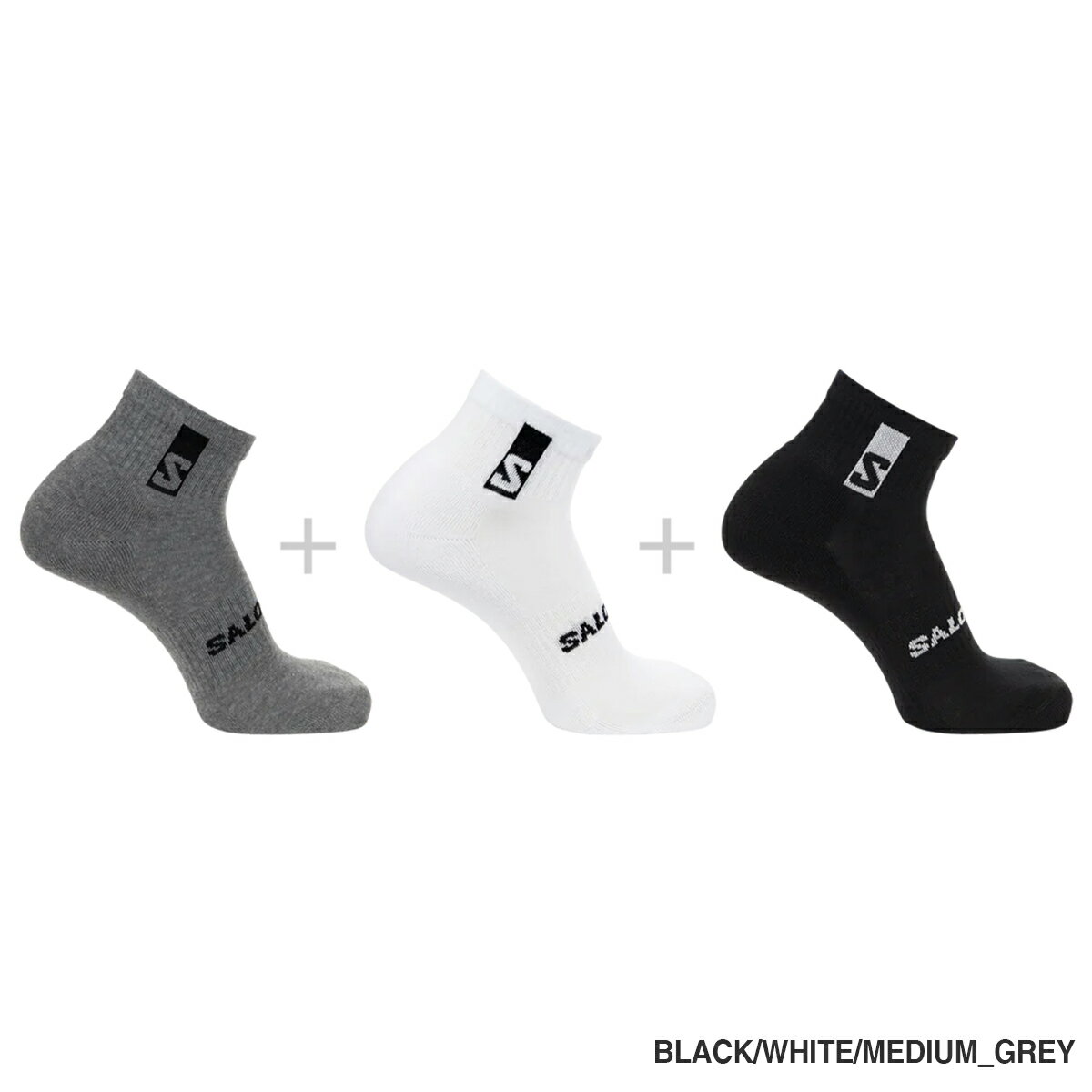 サロモン　SALOMON　EVERYDAY ANKLE 3-PACK　3足組ソックス　　ユニセックス　LC2086700 BLACK / WHITE / MED GREY MELANGE