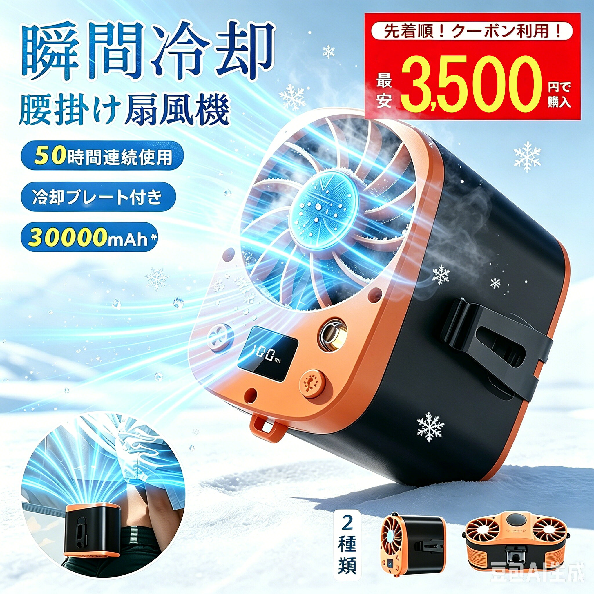 ＼猛暑対策セール⇒3,980円！／【テレビ紹介★秒で冷える！】腰掛け扇風機 腰掛けファン 最強 冷却 強力 ベルトファン 冷却プレート付き 扇風機 冷風機 30000mAh 10000mAh 長時間稼働 LED表示 ファン 双風口 コードレス 首掛けファン ハンディファン LEDライト 屋外作業 農業